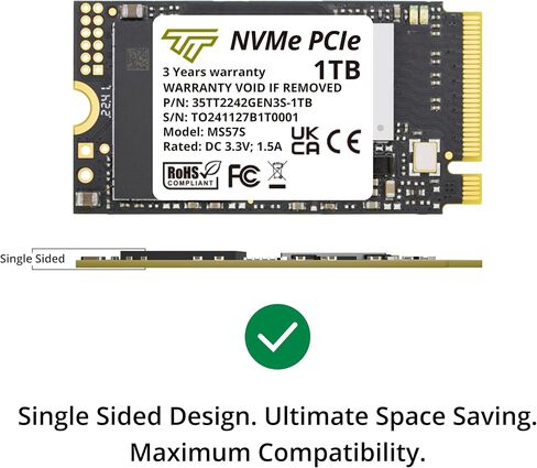 Timetec 1TB M.2 2242 NVMe SSD - PCIe Gen3x4, Single Sided, Read/Write Up to 2,500/1,700 MB/s, Compatible with Lenovo ThinkPad X1 Nano Gen 2 & ThinkPad 11e Yoga Gen 6 Laptops in Kuwait