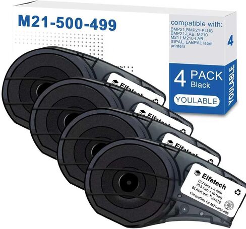 Compatible with M21-500-499 Multi-Purpose Nylon Label for General ID, Wire Marking, and Lab Labeling, Black on White- for M210, M210-LAB, M211, BMP21-PLUS and BMP21-LAB Printers, .5" W 16' L(4-Pack) in Kuwait