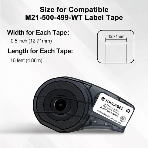 Compatible with M21-500-499 Multi-Purpose Nylon Label for General ID, Wire Marking, and Lab Labeling, Black on White- for M210, M210-LAB, M211, BMP21-PLUS and BMP21-LAB Printers, .5" W 16' L(4-Pack) in Kuwait