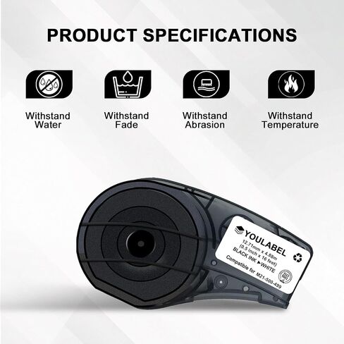 Compatible with M21-500-499 Multi-Purpose Nylon Label for General ID, Wire Marking, and Lab Labeling, Black on White- for M210, M210-LAB, M211, BMP21-PLUS and BMP21-LAB Printers, .5" W 16' L(4-Pack) in Kuwait