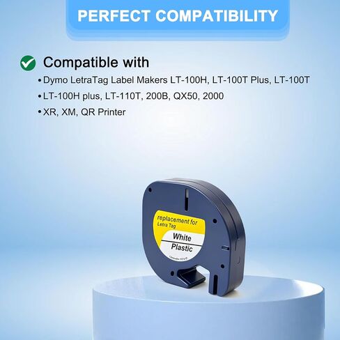 10-Pack Compatible with Dymo LetraTag Label Maker Refills 91331 Plastic White Tape, Work with Labeler Letra Tag 200B, LT 100T 100H Plus printer-12mm x 4m (1/2" x 13') in Kuwait