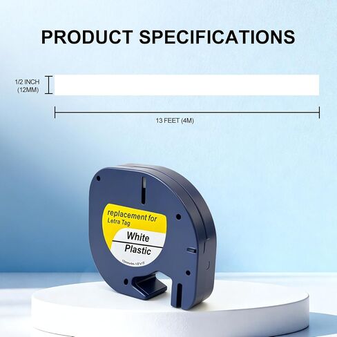 10-Pack Compatible with Dymo LetraTag Label Maker Refills 91331 Plastic White Tape, Work with Labeler Letra Tag 200B, LT 100T 100H Plus printer-12mm x 4m (1/2" x 13') in Kuwait