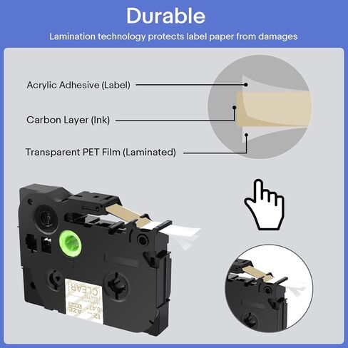 GREENCYCLE Compatible for Brother P-Touch TZe-M34 TZ-M34 12mm 0.47 Inch 1/2" Gold on Matte Clear Laminated AZE Label Tape for PTD210 D200 D400AD D600 PT-H100 PTH110 PT1290 PT-1230PC PTP700BT, 1 Pack in Kuwait
