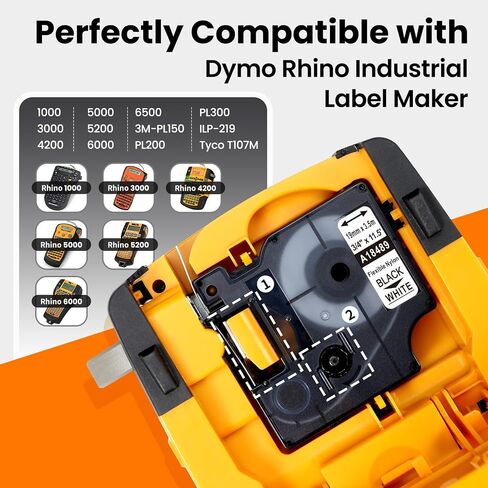 6X Replace for DYMO Rhino 5200 Industrial Flexible Nylon Labels 3/4'' White in Kuwait