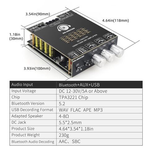 ZK-1002T MAX 2.0 Channel 200W Bluetooth Power Amplifier Board, TPA3221 Chip, Vehicle Amp with Bluetooth/AUX/USB Inputs in Saudi Arabia