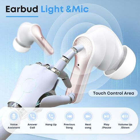 Wireless Earbuds Bluetooth 5.4 HiFi Stereo Headphones with Noise Cancelling Mic, 50H Playback In Ear Buds with LED Digital Display, IPX7 Waterproof Earphones for Office/Running/Workout (Rose Gold) in Kuwait