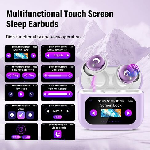 VEKJ Sleep Earbuds Bluetooth Crystal-Clear Calls, IPX7 Waterproof Earphones Lilac in Kuwait
