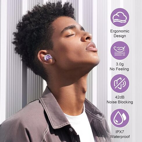 VEKJ Sleep Earbuds Bluetooth Crystal-Clear Calls, IPX7 Waterproof Earphones Lilac in Kuwait