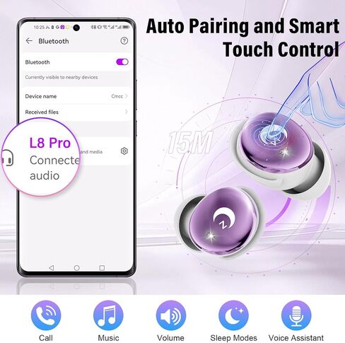 VEKJ Sleep Earbuds Bluetooth Crystal-Clear Calls, IPX7 Waterproof Earphones Lilac in Kuwait