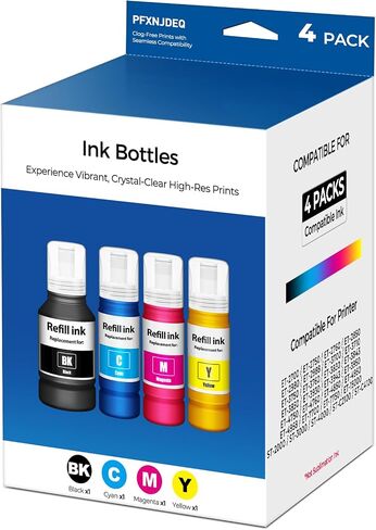 Compatible for EPT502 Ink Refill Bottle 4-Pack ET-2850 ET-3850 ET-4850 ET-15000 ET-2760 Ink Refill Bottles, Use for ET2850 ET3850 ET4850 ET15000 ET2760 ET-2980 ET-3843 ET-3950 ET-4950 ET-3760 Printer in Kuwait