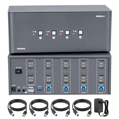 KVM Switch, HDMI 4k@60Hz KVM Switch with 4 USB 3.0 Port and 3.5mm Audio,4 Computers Share One Set of Leyboard, Mouse and Monitors,Supports Windows/Mac/Linux in Kuwait