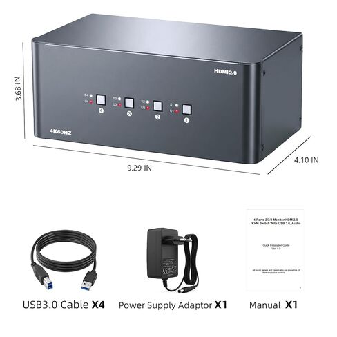 KVM Switch, HDMI 4k@60Hz KVM Switch with 4 USB 3.0 Port and 3.5mm Audio,4 Computers Share One Set of Leyboard, Mouse and Monitors,Supports Windows/Mac/Linux in Kuwait