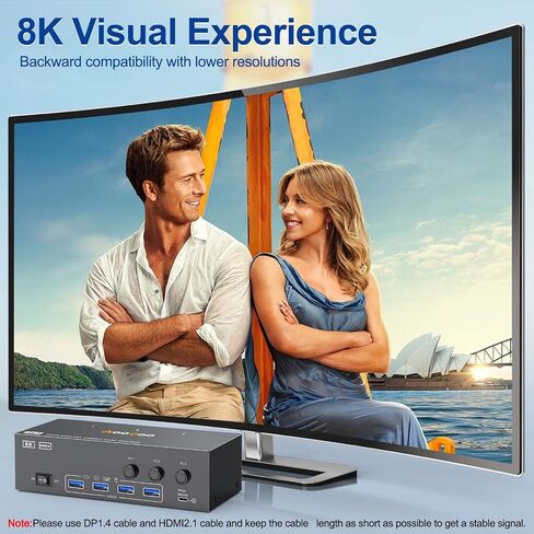 8K HDMI DP KVM Switch 3 Monitors 3 Computers, 8K@60Hz/4K@144Hz Triple Monitor KVM Switches for 3 Computers Sharing 3 Monitors, Keyboard and Mouse,with USB Cables,Controller and Power Adapter in Kuwait