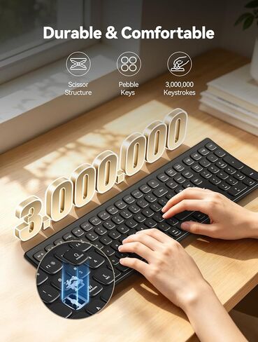 TECKNET Bluetooth Wireless Rechargeable Keyboard with BT5.0, 2.4G & Wired in Kuwait