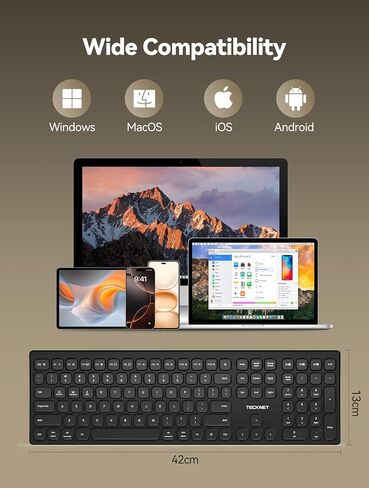 TECKNET Bluetooth Wireless Rechargeable Keyboard with BT5.0, 2.4G & Wired in Kuwait