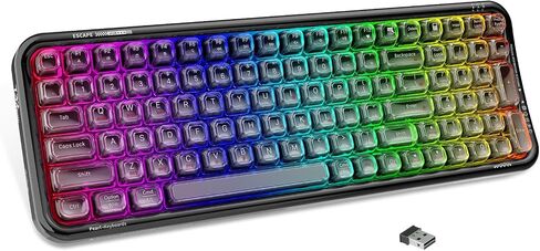 FOPETT Wireless Computer Keyboard with RGB Backlit, Tri-Mode Bluetooth 5.0/USB-C/2.4GHz Ergonomic Gaming Keyboard - Full-Size Rechargeable Transparent Keycap for Laptop/Windows/PC - Orange in Kuwait
