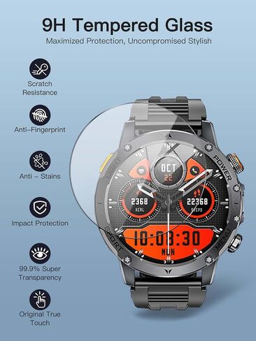2 Pack Screen Protector for Karchilor 1.7" Smart Watch, 9H Hardness Tempered Glass for Karchilor 1.7 inch SmartWatch, 2.5D Round Edge,Anti-Scratch, Bubble Free, HD Clarity in Kuwait