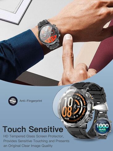2 Pack Screen Protector for Karchilor 1.7" Smart Watch, 9H Hardness Tempered Glass for Karchilor 1.7 inch SmartWatch, 2.5D Round Edge,Anti-Scratch, Bubble Free, HD Clarity in Kuwait