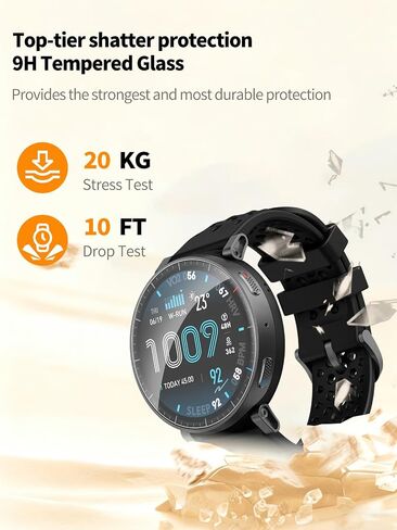 Screen Protector for Amazfit Active Max Smartwatch, 9H Tempered Glass, Drop-Proof, Scratch-Proof, Bubble-Free, 3 Pack. in Kuwait
