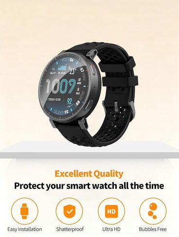 Screen Protector for Amazfit Active Max Smartwatch, 9H Tempered Glass, Drop-Proof, Scratch-Proof, Bubble-Free, 3 Pack. in Kuwait