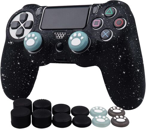 Ralan Controller Skin for PS4 Slim/Pro - Glitter Anti-Slip Silicone Cover with 4 Cat Paw Thumb Grip Caps & Black Pro Thumb Grip x 8 in Saudi Arabia
