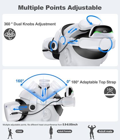 KawayeReal Battery Head Strap for Meta Quest 3/Quest 3S/Quest 2, with Magnetic Hot-Swappable & Detachable 10000mAh Battery Pack, Extends 3–5H Playtime, Comfortable VR Headset Strap for Oculus - MQ4003 in Kuwait
