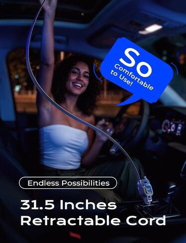 LISEN 96W Fast Charging Retractable Car Charger[USB C Cable & L Cable], 4 in 1 Retractable Car Charger Fast Charging Car Charger for iPhone 17 Pro Max 16 15 14 13, Samsung Galaxy S25/24,Black in Kuwait