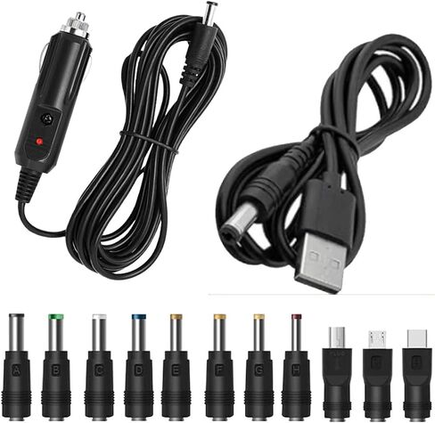 Craedli 12V Car Charger with 5V DC Power Cable, DC 5.5x2.1mm Cigarette Lighter Plug Power Cord with 11 Connectors, Universal Plug Charger Cable for DVD Player, GPS, Camera, Bluetooth Speaker(Black) in Saudi Arabia