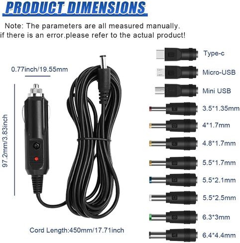 Craedli 12V Car Charger with 5V DC Power Cable, DC 5.5x2.1mm Cigarette Lighter Plug Power Cord with 11 Connectors, Universal Plug Charger Cable for DVD Player, GPS, Camera, Bluetooth Speaker(Black) in Saudi Arabia