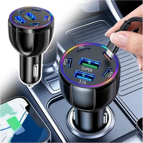 2026 Upgraded 6 Port Car Charger USB C & USB A,75W Fast Car Charger Adapter for Super/PD30W/PD/3.1A,12V/24V Cars Cigarette Lighter Chargers Cars Chargers Port for Phones,Tablets in Saudi Arabia