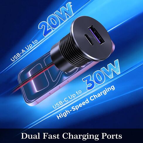 RV USB Outlet All-Aluminum DC 12V/24V PD3.0 & QC3.0 USB Charger, Recessed Mount Fast Charge Car USB Ports Outlet Cigarette Lighter Replacement for Camper, Trailer, Van, Car, Boat, Truck (Pre-Wired) in Kuwait