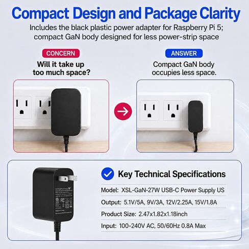 iUniker 27W GaN USB-C PD Power Supply for Raspberry Pi 5 in Kuwait