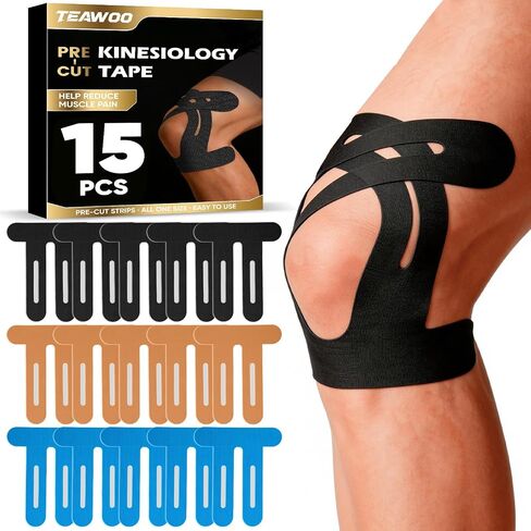PreCut Kinesiology Tape for Knees, 15PCS Extra Adhesive Athletic Tape in Kuwait