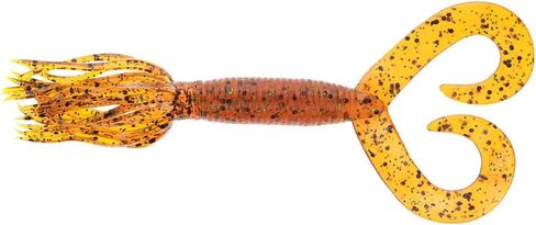 Yamamoto 4" Double Tail Hula Grub - Realistic Easy-to-Use Soft Plastic Fishing Lure Bait with Free-Flowing Skirt - 10 Pack, Pumpkin (Orange) with Large Black and Small Green Flake in Kuwait