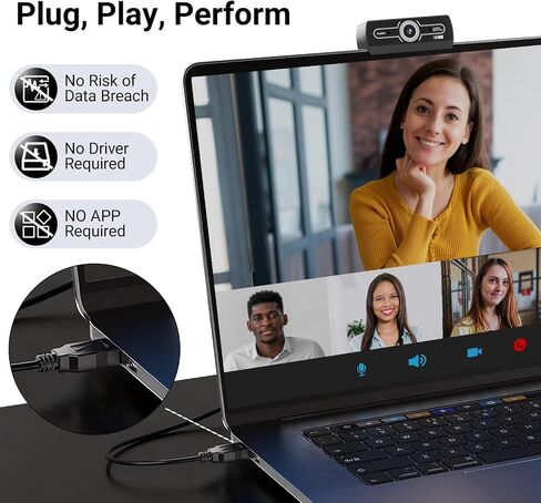 Diccik 2K Full HD Webcam for PC Laptop, K1 with Noise Cancelling Mic, Auto Light Correction & Wide Angle, Plug & Play USB Computer Camera for Desktop, Streaming, Video Calling, Mac/Windows in Kuwait