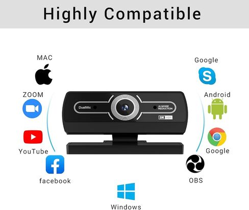 Diccik 2K Full HD Webcam for PC Laptop, K1 with Noise Cancelling Mic, Auto Light Correction & Wide Angle, Plug & Play USB Computer Camera for Desktop, Streaming, Video Calling, Mac/Windows in Kuwait