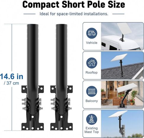 Universal Heavy Duty Antenna Mount Pole – 1.38" Dia x 14.6" L Mast for Wireless Bridges, Outdoor Antennas, Starlink, Weather Stations & WiFi Extenders, Black, 2 Pack in Kuwait