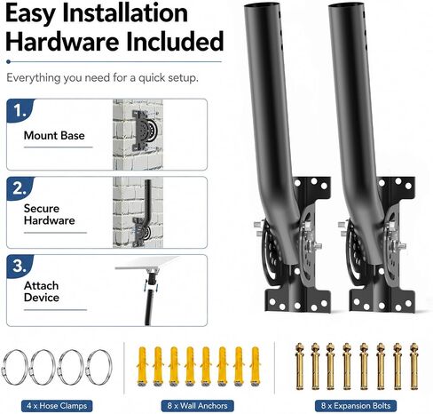 Universal Heavy Duty Antenna Mount Pole – 1.38" Dia x 14.6" L Mast for Wireless Bridges, Outdoor Antennas, Starlink, Weather Stations & WiFi Extenders, Black, 2 Pack in Kuwait