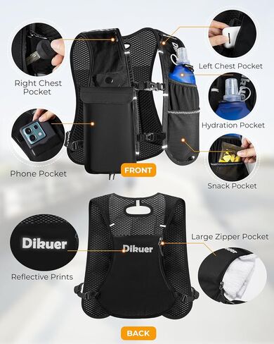 Running Vest for Women Men, Lightweight Hydration Runner Vest with Transparent Waterproof Phone Pocket, 17oz Soft Flask, Adjustable Chest Straps Reflective Backpack for Hiking Cycling Jogging in Kuwait