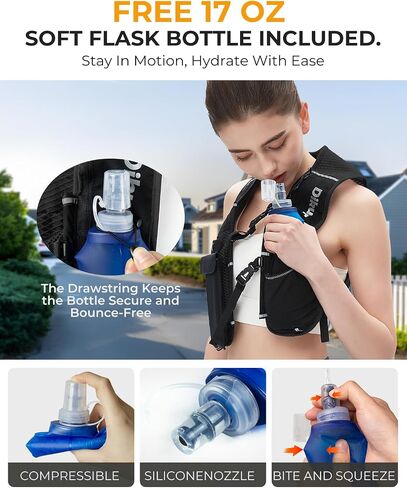 Running Vest for Women Men, Lightweight Hydration Runner Vest with Transparent Waterproof Phone Pocket, 17oz Soft Flask, Adjustable Chest Straps Reflective Backpack for Hiking Cycling Jogging in Kuwait
