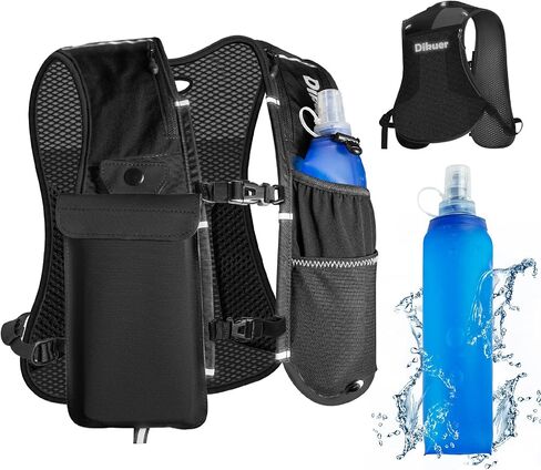 Running Vest for Women Men, Lightweight Hydration Runner Vest with Transparent Waterproof Phone Pocket, 17oz Soft Flask, Adjustable Chest Straps Reflective Backpack for Hiking Cycling Jogging in Kuwait