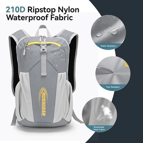 CROSSGEAR 16L Foldable Hiking Backpack, RFID Protection, Lightweight Waterproof Daypack, Packable Backpacks for Women Men, Small Hiking Daypack for Camping Travel Outdoor, Gray in Saudi Arabia