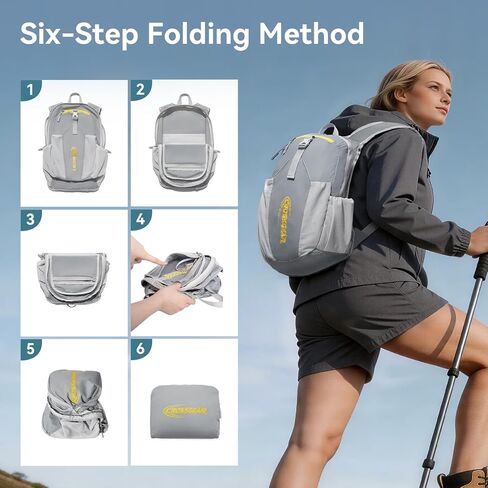 CROSSGEAR 16L Foldable Hiking Backpack, RFID Protection, Lightweight Waterproof Daypack, Packable Backpacks for Women Men, Small Hiking Daypack for Camping Travel Outdoor, Gray in Saudi Arabia