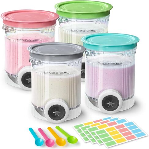4 Pack Creami Swirl Pints & Lids for Ninja, Compatible with NC700 Series Ninja Swirl Ice Cream & Soft Serve Makers, with 4 Spoons & 64 Writable Labels, BPA-Free & Dishwasher Safe, Assorted Colors in Kuwait