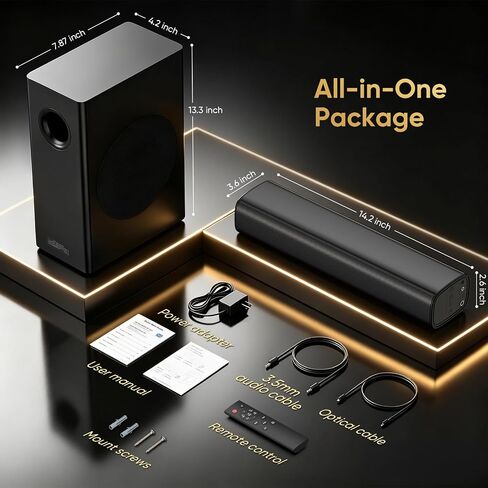 Sound Bar with Wired Subwoofer for TV, 70W 2.1 Channel Soundbar in Kuwait