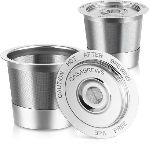 CASABREWS CASKF02 Reusable K Cup Filters, 2 Pack Stainless Steel Refillable Coffee Pods for Keurig 1.0 Brewers, Universal Fit, Eco-Friendly & BPA-Free in Kuwait