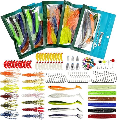 Bass Fishing Lures Kit, 173Pcs Soft Plastic Baits w/ 5 Styles in Kuwait