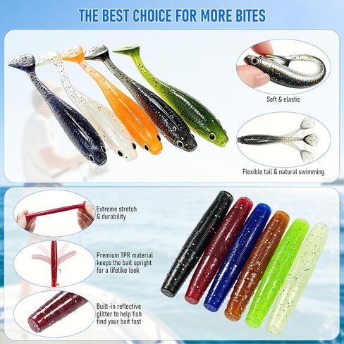 Bass Fishing Lures Kit, 173Pcs Soft Plastic Baits w/ 5 Styles in Kuwait