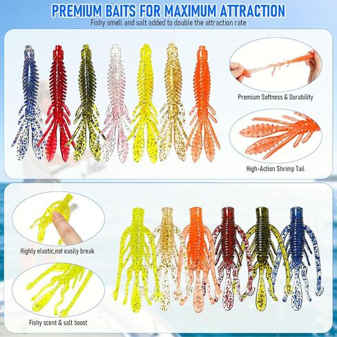 Bass Fishing Lures Kit, 173Pcs Soft Plastic Baits w/ 5 Styles in Kuwait