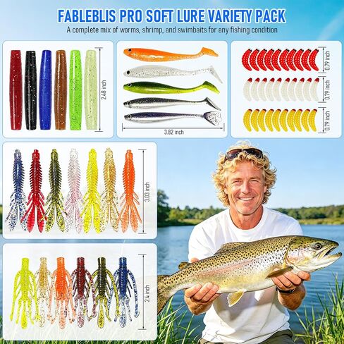 Bass Fishing Lures Kit, 173Pcs Soft Plastic Baits w/ 5 Styles in Kuwait